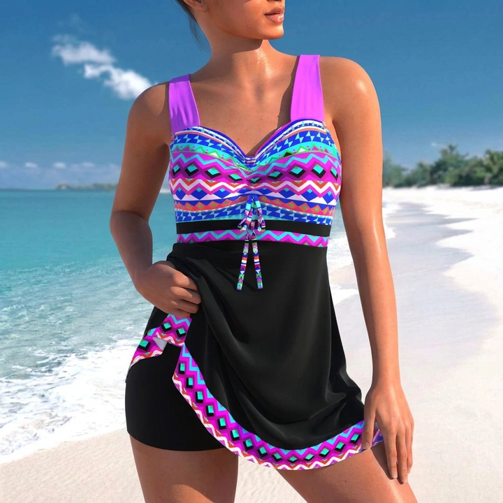Dames zwemkleding grote maten, comfortabel zwempak met ingebouwde rok. Ideaal voor strand en zwembad.