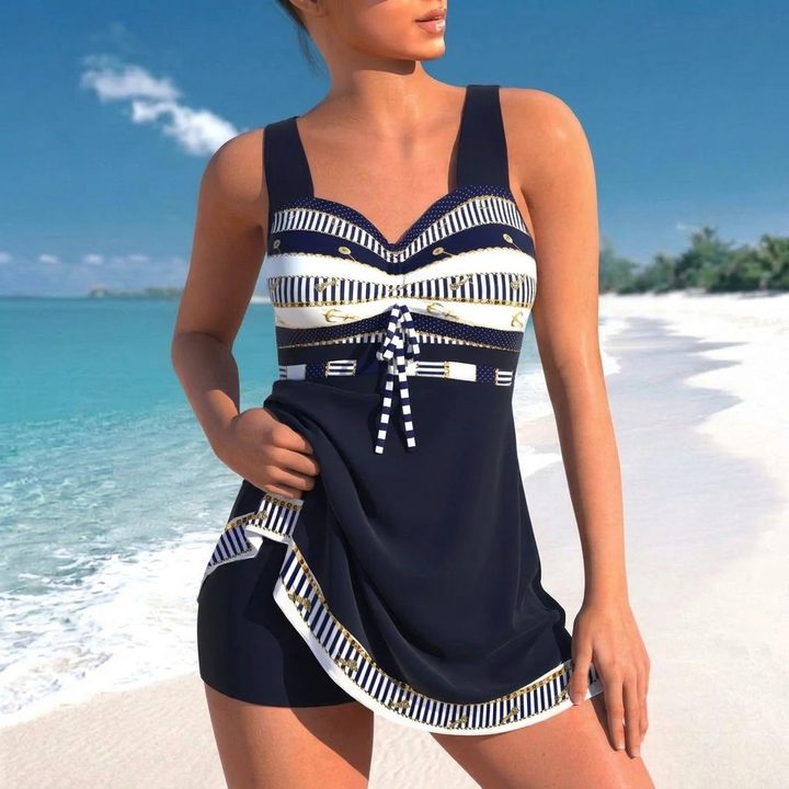Zomerse dames zwemkleding grote maten. Trendy zwemset met rok, perfect voor een dagje aan het water.