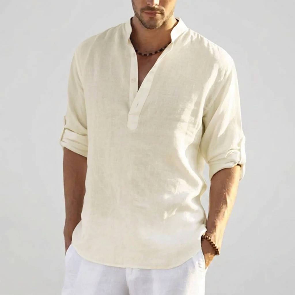 Groen heren Henley overhemd, casual style met relaxte pasvorm. Geschikt voor dagelijks gebruik of vakantie.
