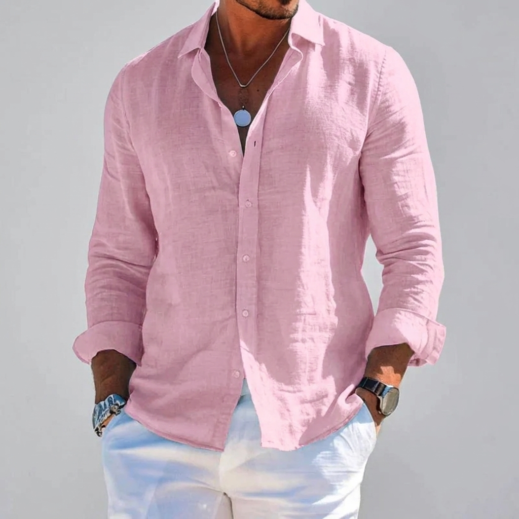 Klassiek casual heren overhemd lange mouwen, ademend en comfortabel, perfect voor zomerse stranddagen.