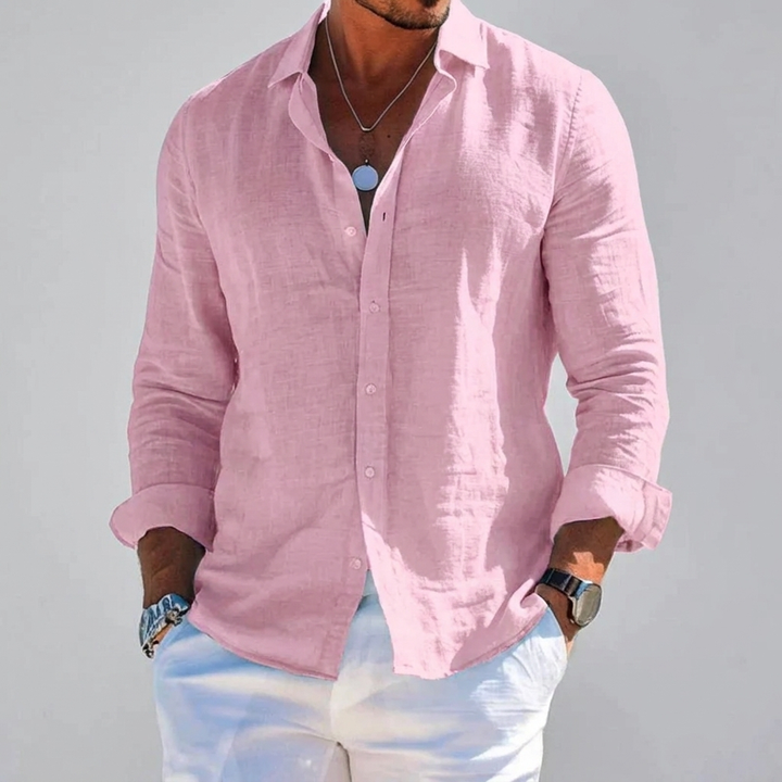 Klassiek casual heren overhemd lange mouwen, ademend en comfortabel, perfect voor zomerse stranddagen.