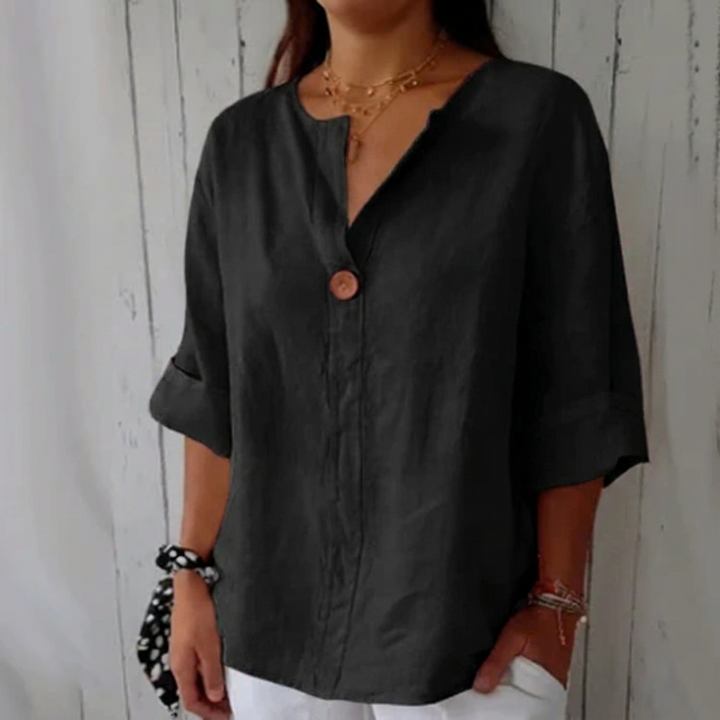 Casual dames V-hals blouse CJ26 met 3/4 mouw. Stijlvolle en comfortabele top voor elke dag.