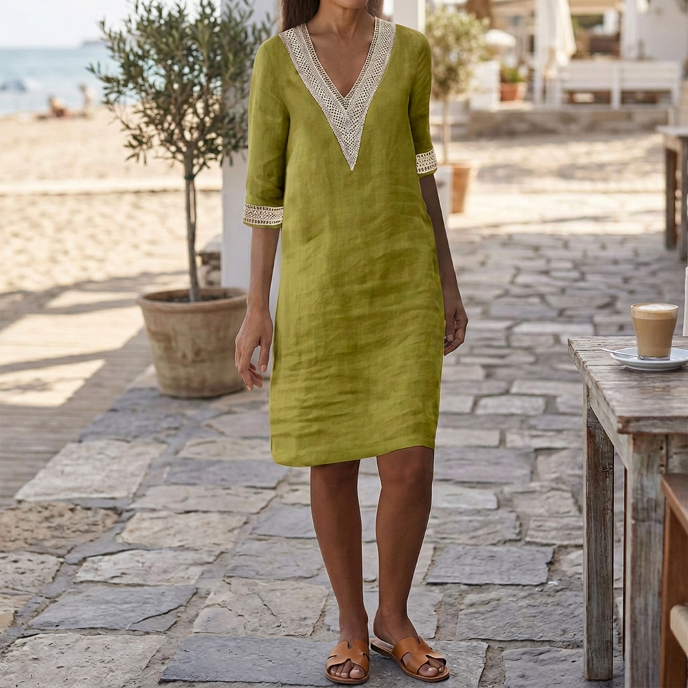 Casual zomerjurk voor dames met V-hals, een veelzijdige rechte jurk perfect voor strand of dagelijks gebruik.