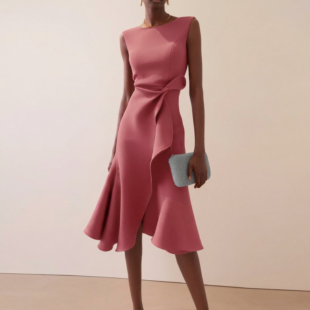 CJ26 dames mouwloze midi-jurk met strik. Elegante zomerjurk met hoge taille, perfect voor vakantie of een feest.
