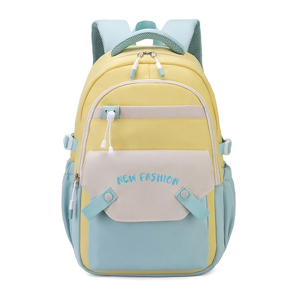 Comfortabele studentenrugzak met verstelbare schouderbanden en trendy kleuraccenten.