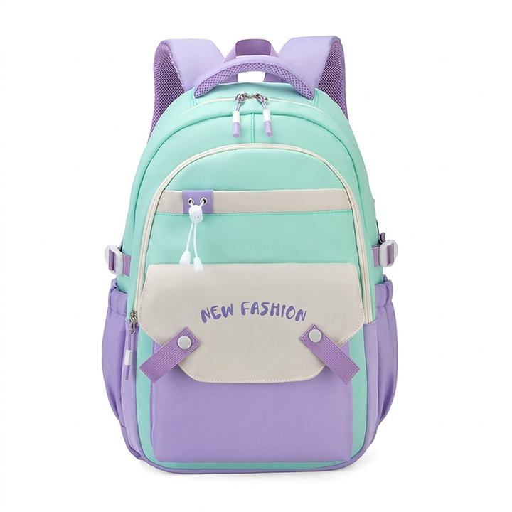 Stevige dagelijkse rugzak met trendy kleurcontrast, perfect voor school en werk.
