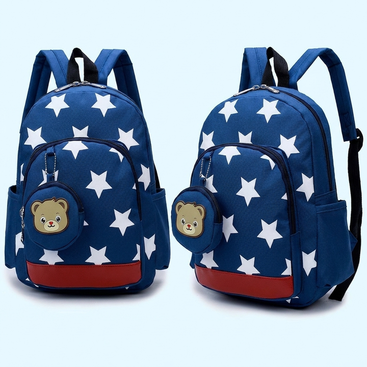 Schattige kinder kleuterrugzak met bruin berenmotief, perfect voor peuterschool, dagopvang en avontuur.