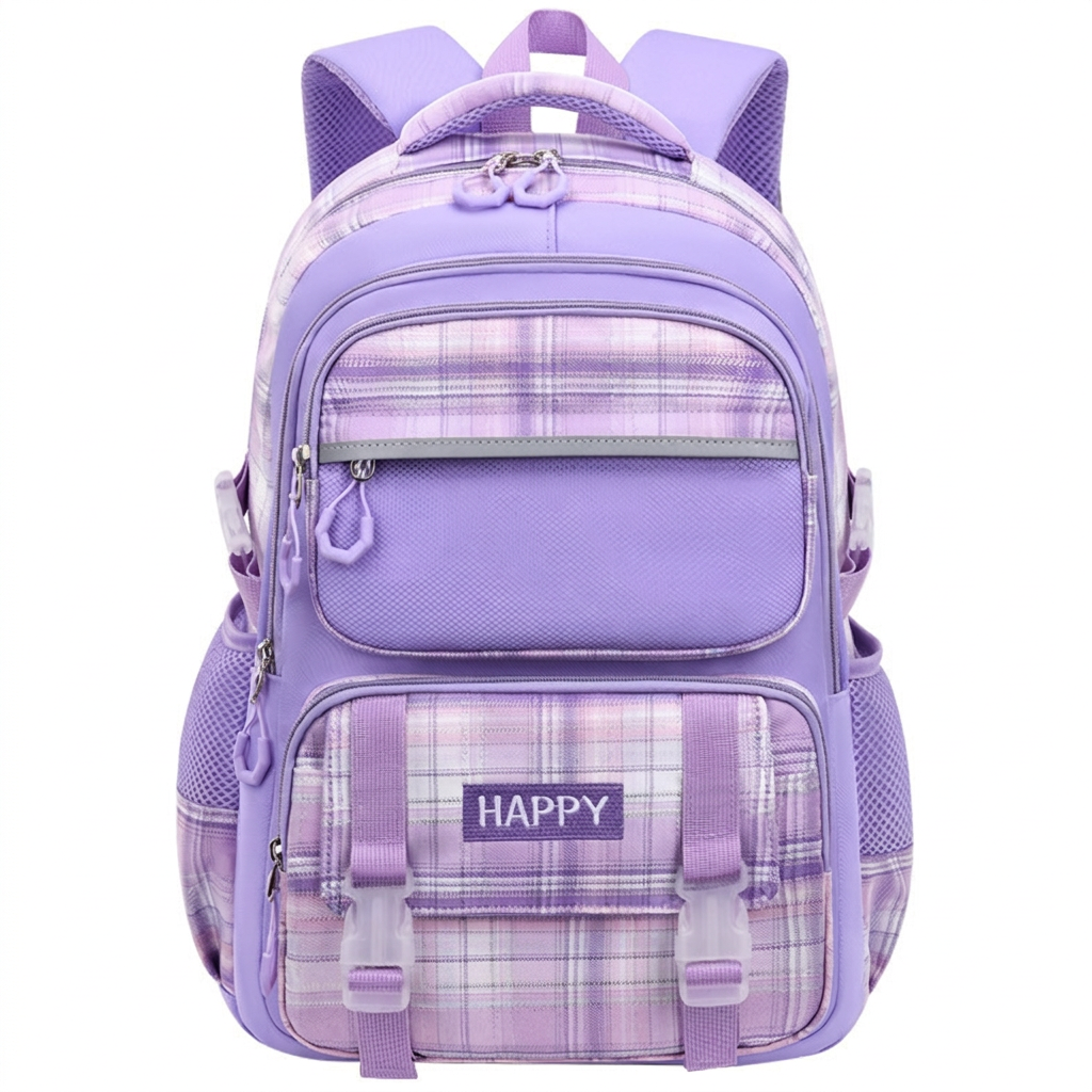 Stijlvolle schooltas voor meisjes, roze-paars design, met handige vakken voor georganiseerde schooldagen.