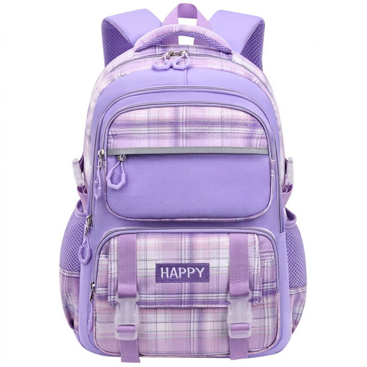 Stijlvolle schooltas voor meisjes, roze-paars design, met handige vakken voor georganiseerde schooldagen.