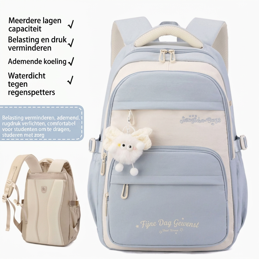 Duurzame driedelige schooltas set met unieke cartoonprint, ideaal voor een frisse jeugdige look op school.