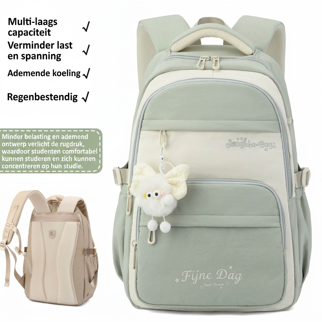 Studenten accessoires: complete driedelige schooltas set met trendy cartoonprint; rugzak, schoudertas, etui.