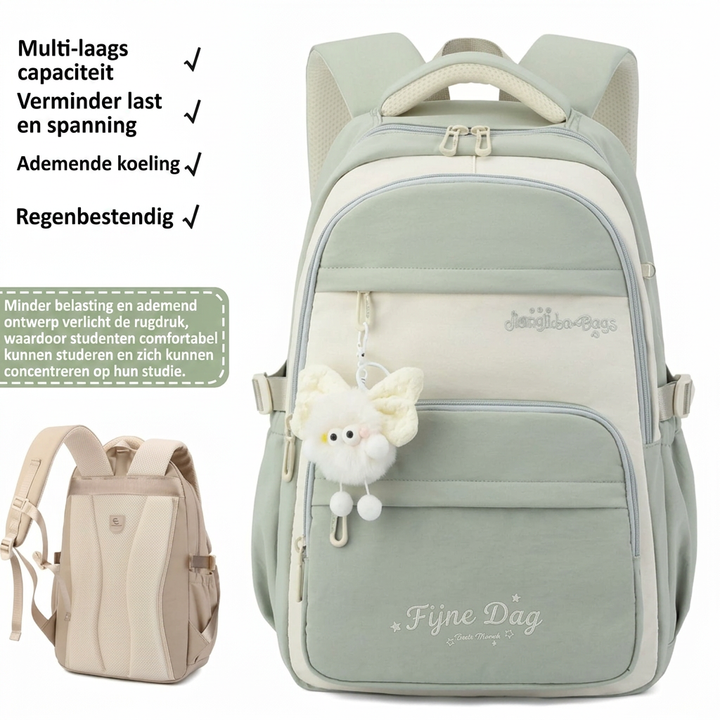 Studenten accessoires: complete driedelige schooltas set met trendy cartoonprint; rugzak, schoudertas, etui.