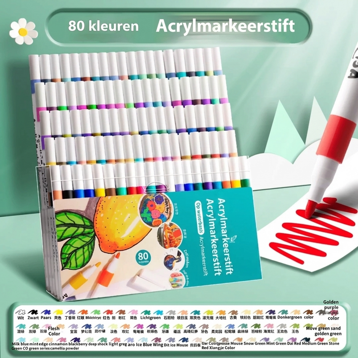 Handige set acryl stiften voor hobby en kunst. Gebruik deze markers voor tekenen, knutselen of schilderen.