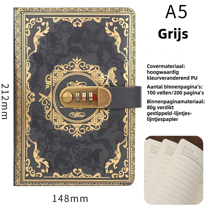 Persoonlijk dagboek met cijferslot voor veilige gedachten, notities en organisatie. Perfect cadeau.
