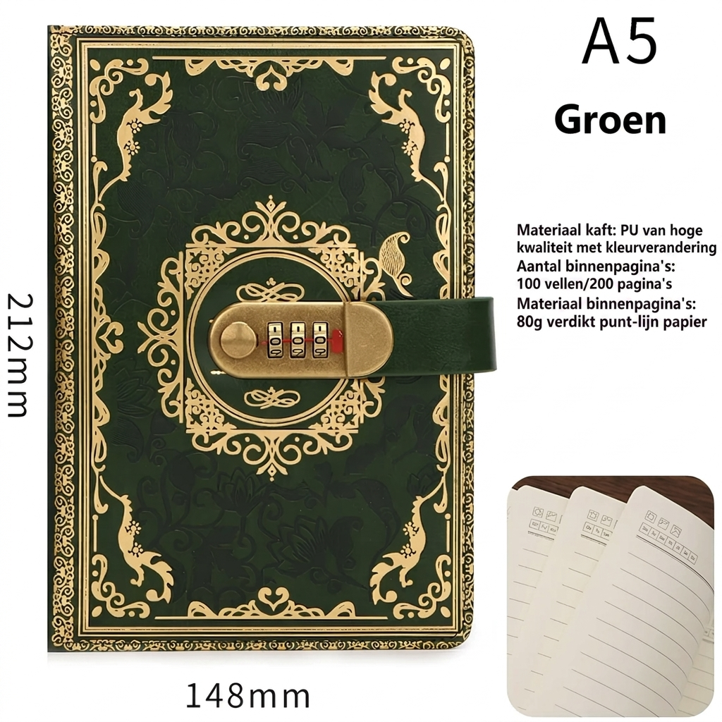 Stijlvol A5 dagboek met cijferslot om al je geheimen en notities veilig te bewaren.