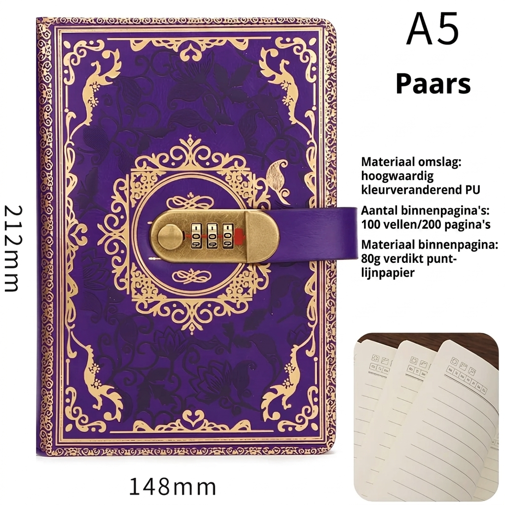 Veilig A5 journal met cijferslot, ideaal voor studenten, professionals of als persoonlijk cadeau.