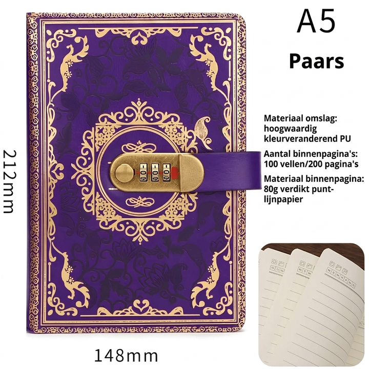 Veilig A5 journal met cijferslot, ideaal voor studenten, professionals of als persoonlijk cadeau.