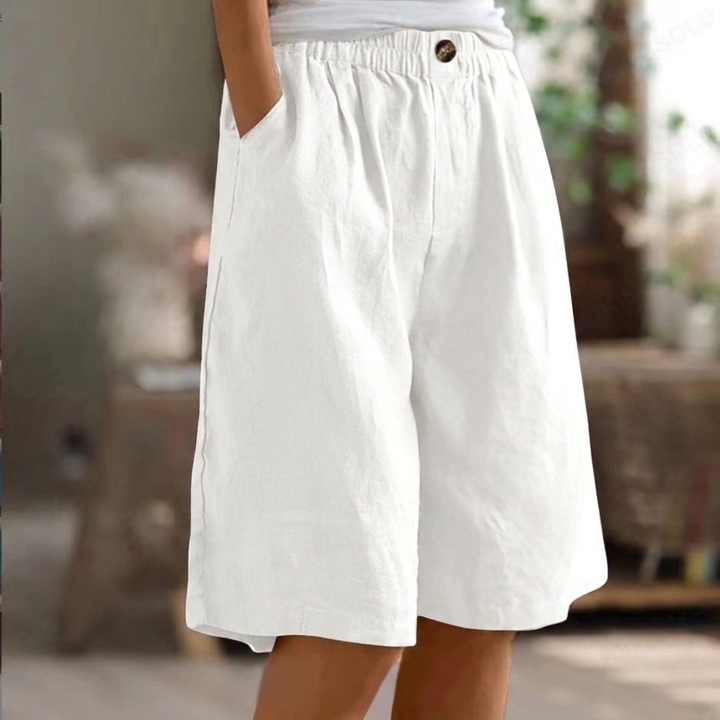 Comfortabele dames short van katoen linnen, hoge taille, losse pasvorm. Perfect voor casual zomerkleding.