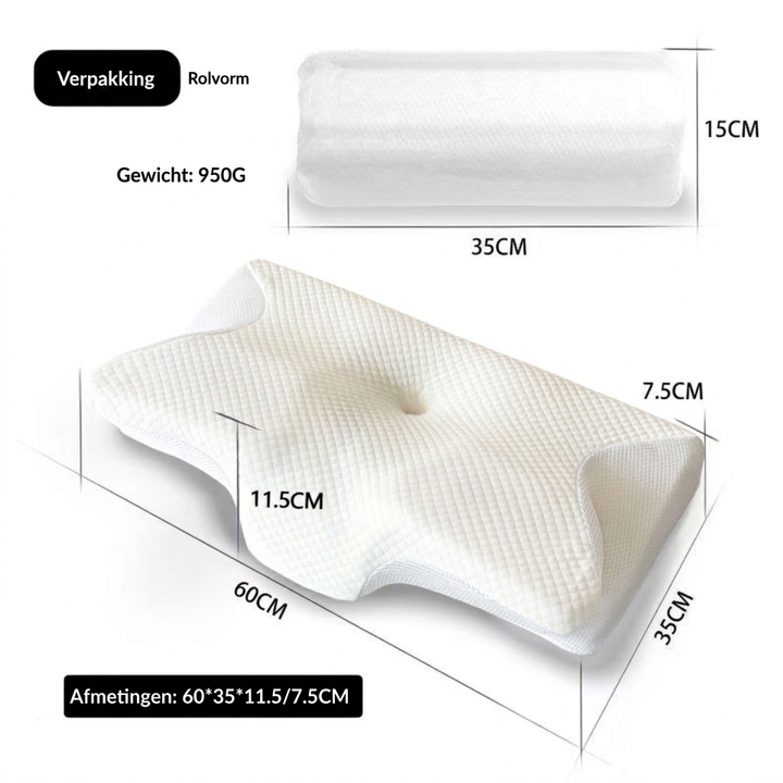 Ergonomisch traagschuim kussen met vlinderdesign voor perfecte nek- en hoofdsteun.