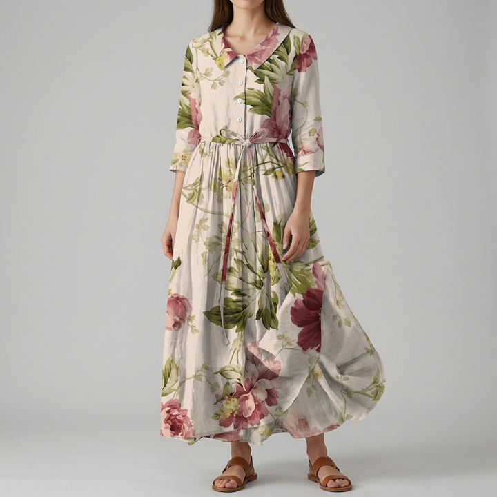 Dames bohemian maxi-jurk met bloemenprint voor lente/zomer. Comfortabele losse pasvorm, trendy kleding voor dames.