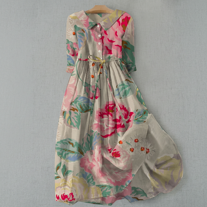 Dames maxi-jurk CJ26 met bloemenprint. Comfortabele bohemian zomerjurk met losse pasvorm, perfecte kleding.