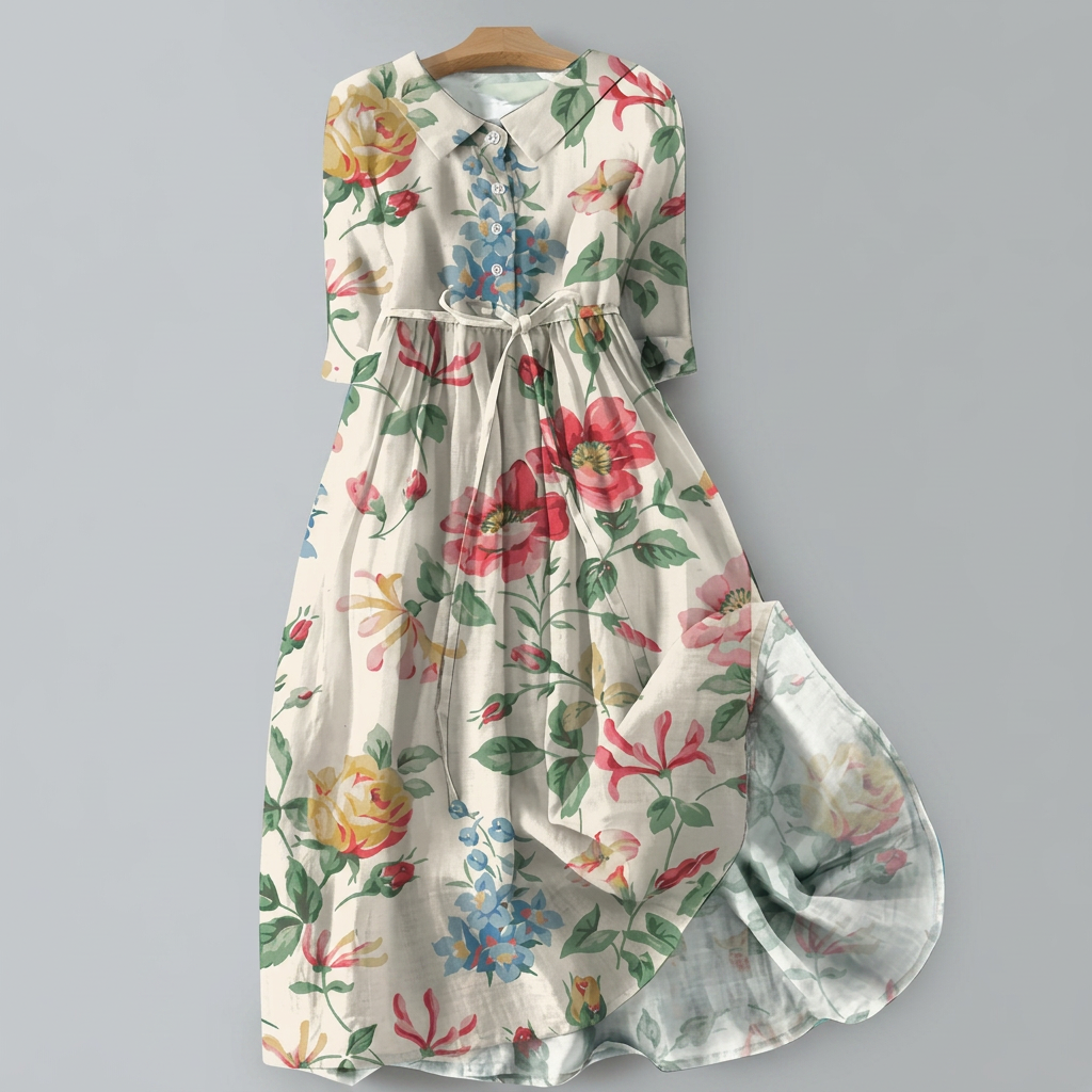 Elegante dames maxi-jurk met levendige bloemenprint. Bohemian stijl, perfect voor lente en zomer vakantie.