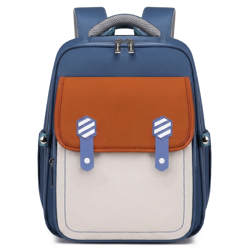 Lachend kind draagt comfortabele ergonomische kinder schoolrugzak met perfecte pasvorm, ideaal voor schoolgaande jongens/meisjes.