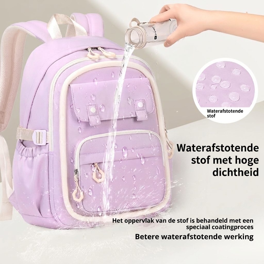 Praktische meisjes schoolrugzak met waterbestendig materiaal. Ruime studententas geschikt voor dagelijks gebruik en school.