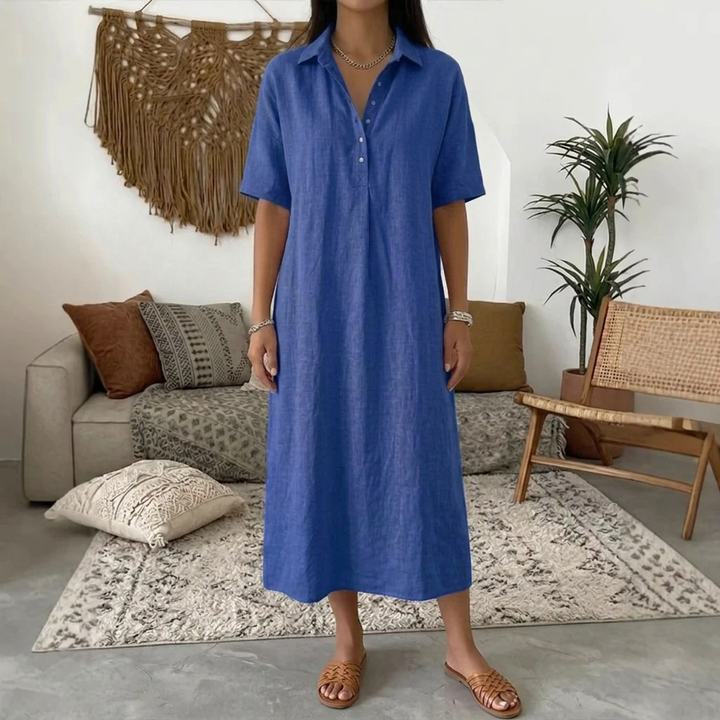 Veelzijdige casual dames maxi-jurk met polokraag, ideaal voor dagelijkse zomerkleding.