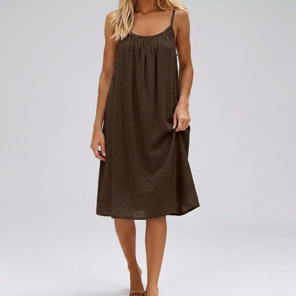 Trendy damesjurk CJ26, perfecte zomerjurk met open rug, elegante look en smalle spaghettibandjes.