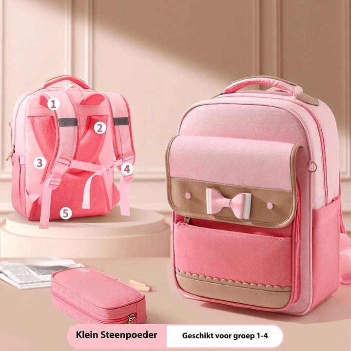 Blauwe schoolrugzak; duurzame kinder schooltas met goede organisatie en reflecterende details.