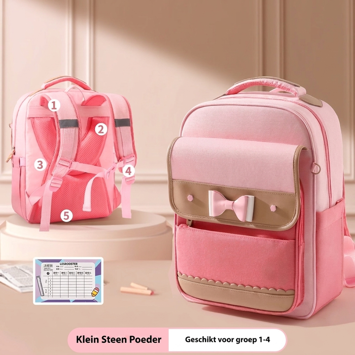 Lichtgewicht schoolrugzak voor kinderen; comfortabele basisschool tas met ruimte voor boeken en etui.