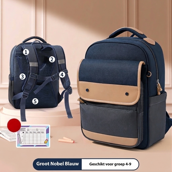 Blij kind draagt lichtgewicht schoolrugzak; ergonomische kinderrugzak ideaal voor basisschool.