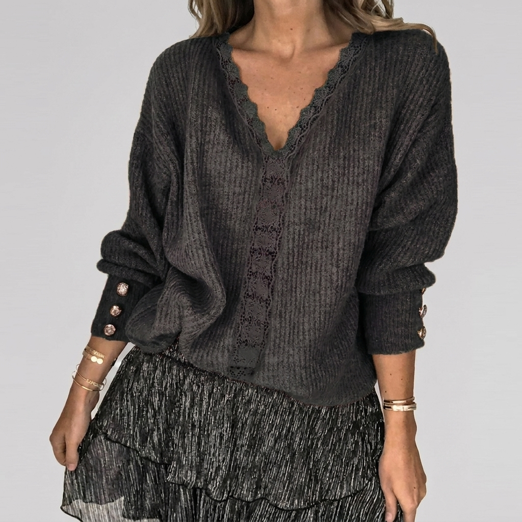 Lichtgewicht zomerblouse voor dames, met een elegante V-hals en opengewerkte stof, ideaal voor elke gelegenheid.
