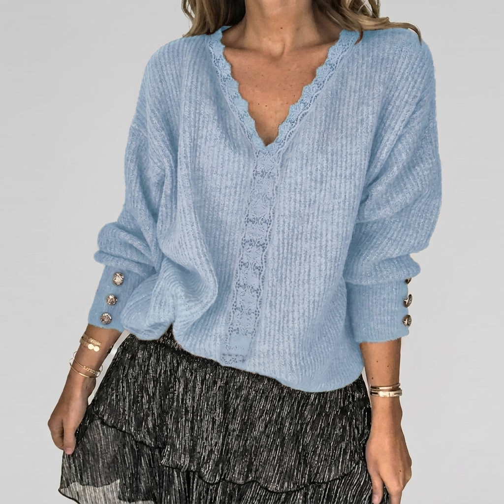 Modebewuste damesblouse met V-hals, comfortabele pasvorm en opengewerkte details, ideaal voor diverse outfits.