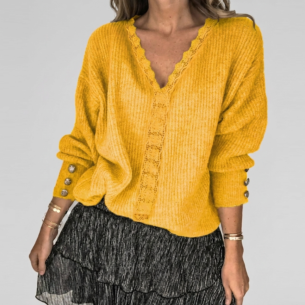 Veelzijdige dames zomerblouse met V-hals en elegante opengewerkte afwerking, voor elke gelegenheid.