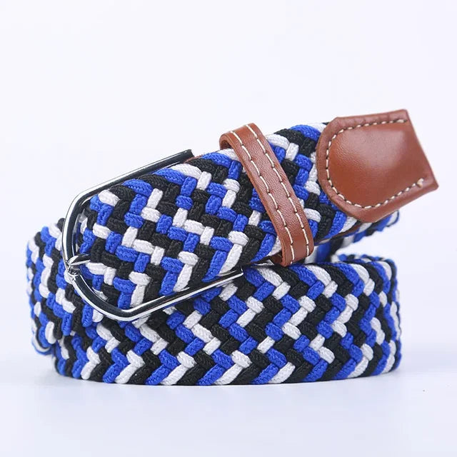 Blauwe flexibele stretchriem, imitatieleer, unisex, voor zorgeloos dragen.