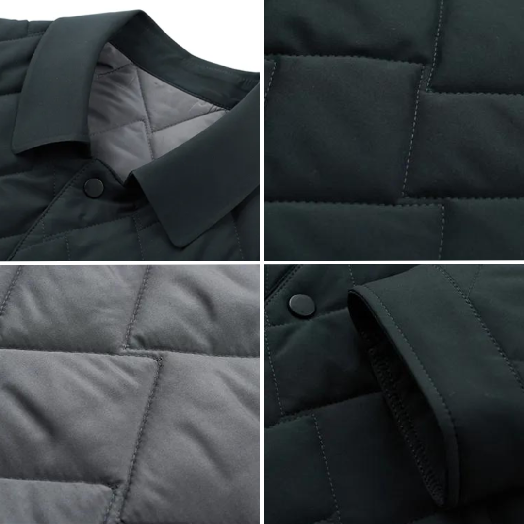 Heren monogram winterjas, elegant blauw design. Deze wind- en waterdichte bovenkleding is perfect voor elke man.