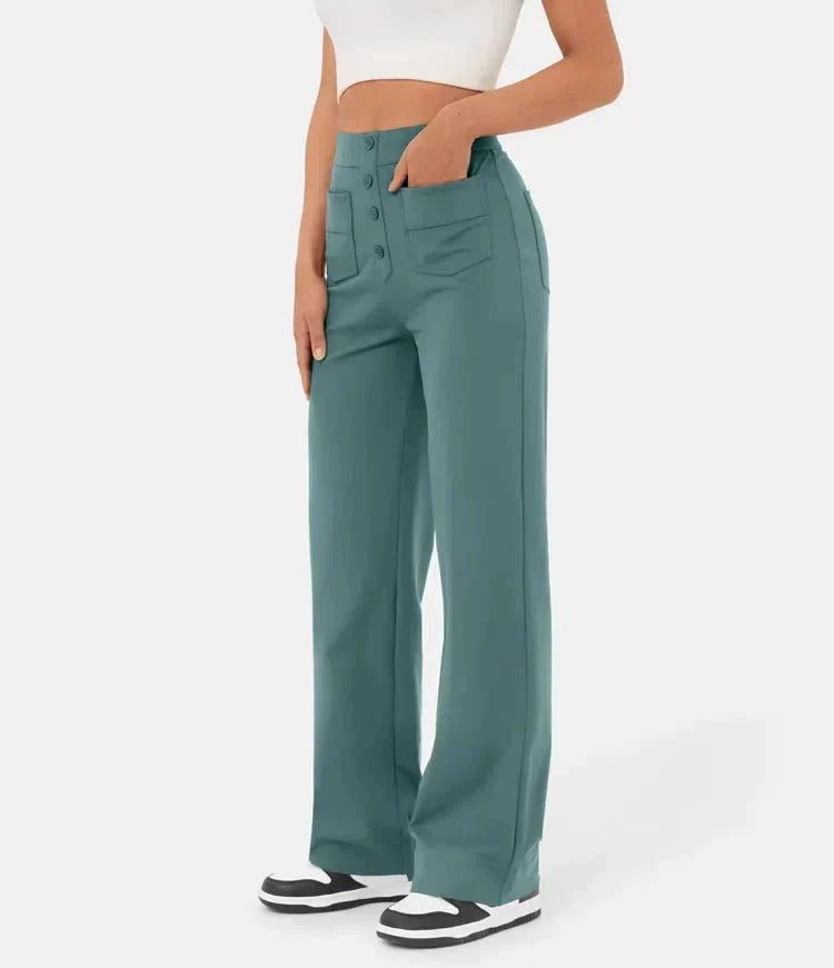 Veelzijdige dames broek, hoge taille en rechte pijpen, ideaal voor lente & zomer.