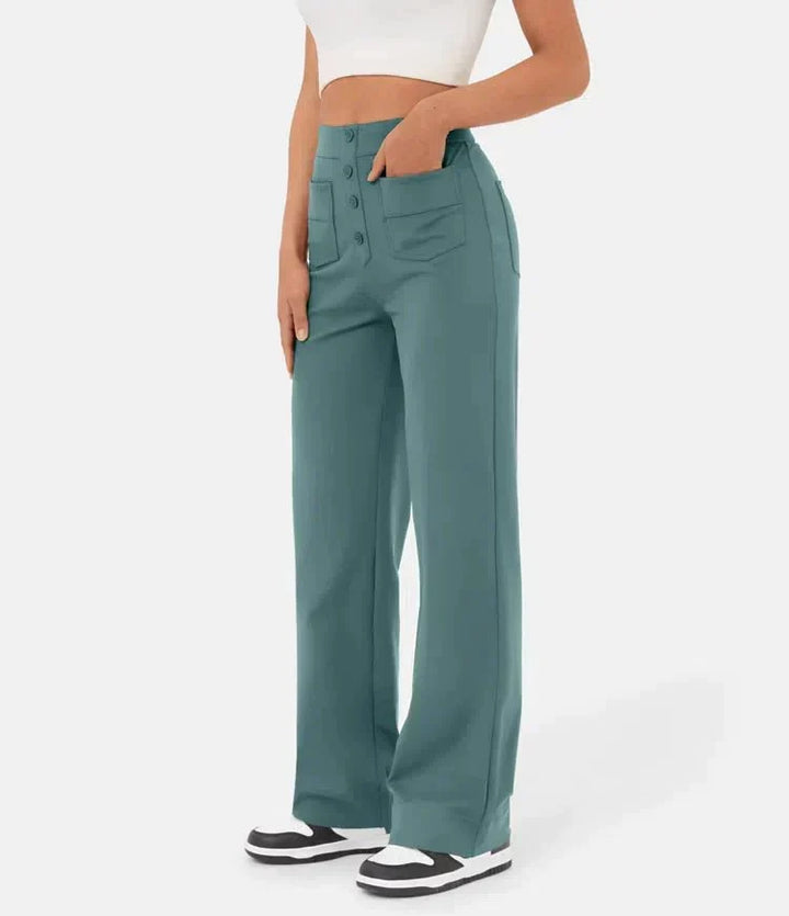 Veelzijdige dames broek, hoge taille en rechte pijpen, ideaal voor lente & zomer.