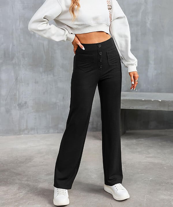 Elegante casual broek voor vrouwen, hoge taille en rechte pijpen, perfect voor de lente.