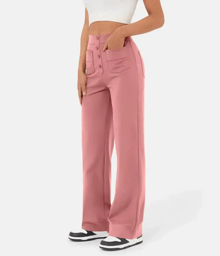 Stijlvolle damesbroek, casual model met hoge taille en modieuze rechte pijpen.