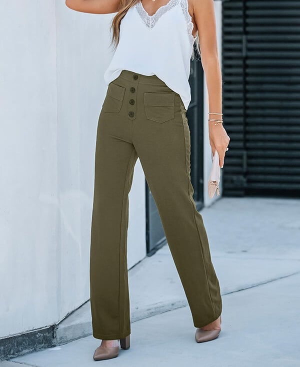 Elastische casual damesbroek met hoge taille, rechte pijpen voor ultiem draagcomfort.