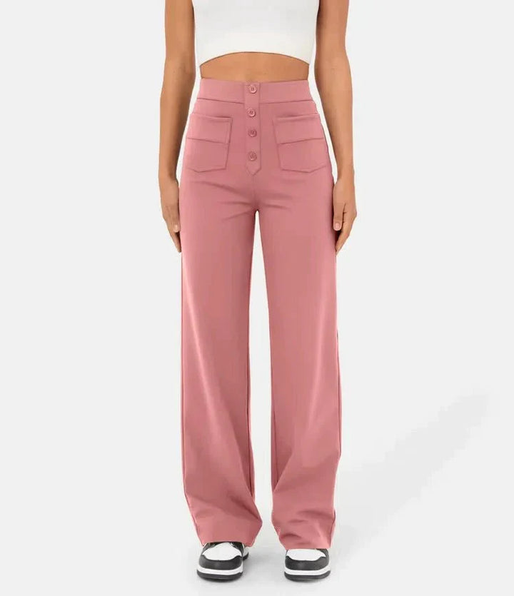 Comfortabele elastische broek voor vrouwen, hoge taille en stijlvolle rechte pijpen.