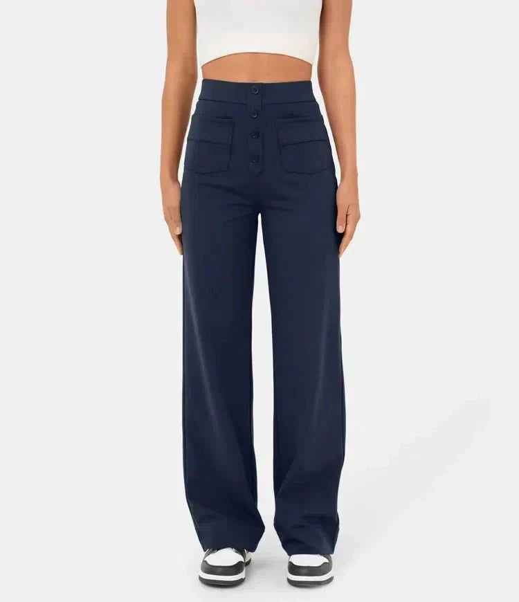 Zomervibes met deze hoge taille broek voor dames, casual fit en trendy rechte pijpen.