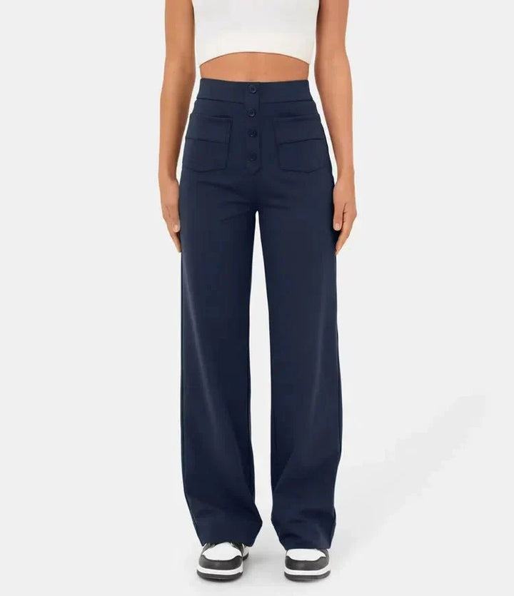 Zomervibes met deze hoge taille broek voor dames, casual fit en trendy rechte pijpen.