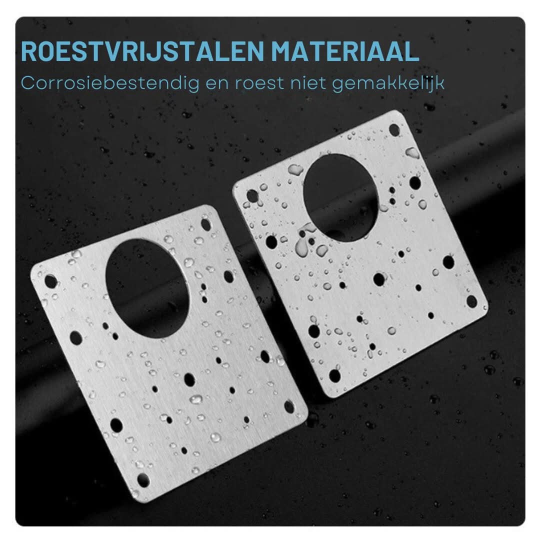 Complete roestvrijstalen scharnierreparatiekit voor duurzame bevestiging van deurscharnieren en meubelscharnieren.
