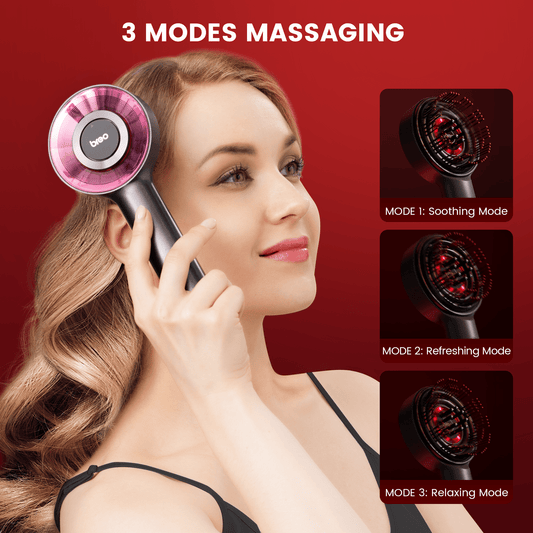 "Hoofdhuid massager borstel met rode lichttherapie, stressverlichtend voor gezonder haar, compacte groene borstelkop"