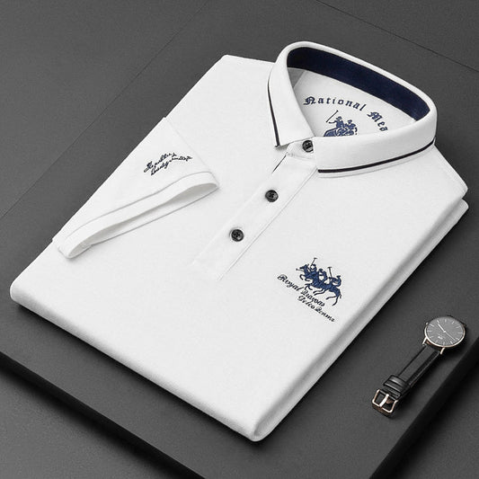 "Hoogwaardige heren luxe polo shirt met korte mouwen, reverskraag en modieuze pasvorm, ideaal voor elke gelegenheid."