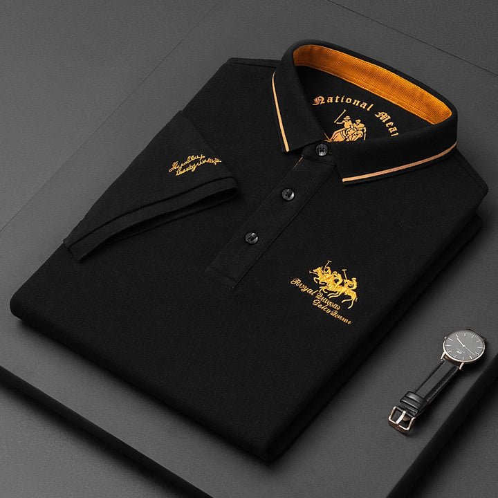 "Hoogwaardige heren luxe polo shirt met korte mouwen, reverskraag en modieuze pasvorm, ideaal voor elke gelegenheid."